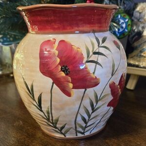 Pier 1 Imports Poppies Vase Hand-Painted Floral Earthenware 7”